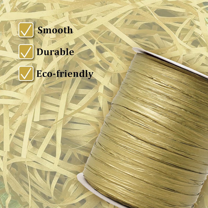 SEEBERY Raffia Ribbon for Crafts - Raffia Yarn Grass Twine for Gift Wrapping, DIY Decoration & More | Matte String Paper Rope for Crochet - 1/4'' Wide, 100 Yards, Gold - Image 5